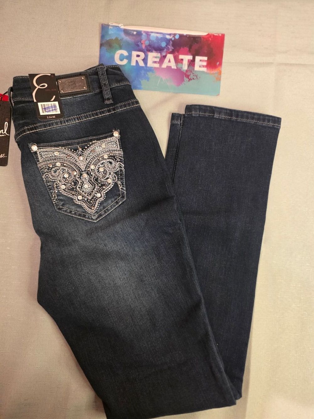 NWT Earl Jeans Dark Blue Skinny Jeans With Rhinestone  - Women Size 6 - Picture 3 of 7